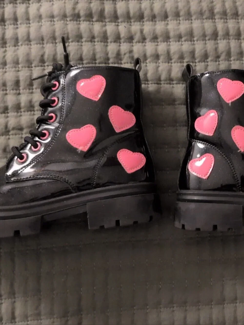 Girls Black Patent Lace-Up Boots Size 1 - Brand:StarStarmerx